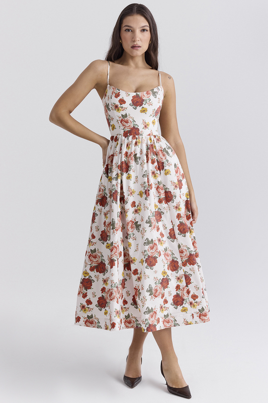 Vestido floral midi con corsé | Clara