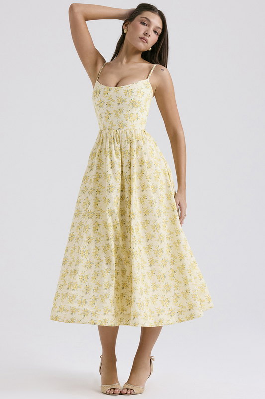 Vestido floral midi con corsé | Clara