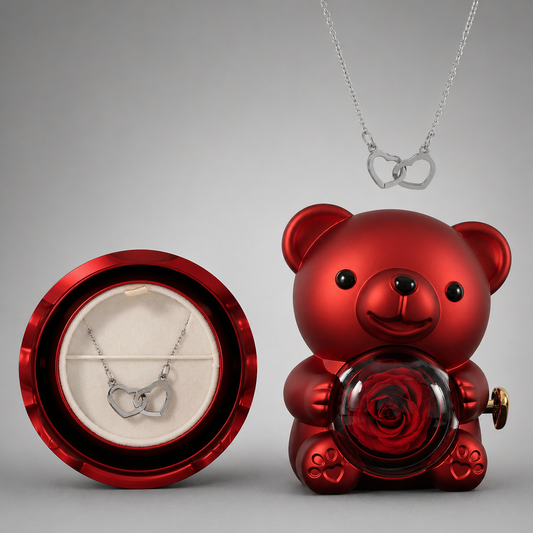 Osito rosa eterno con collar especial y romántico