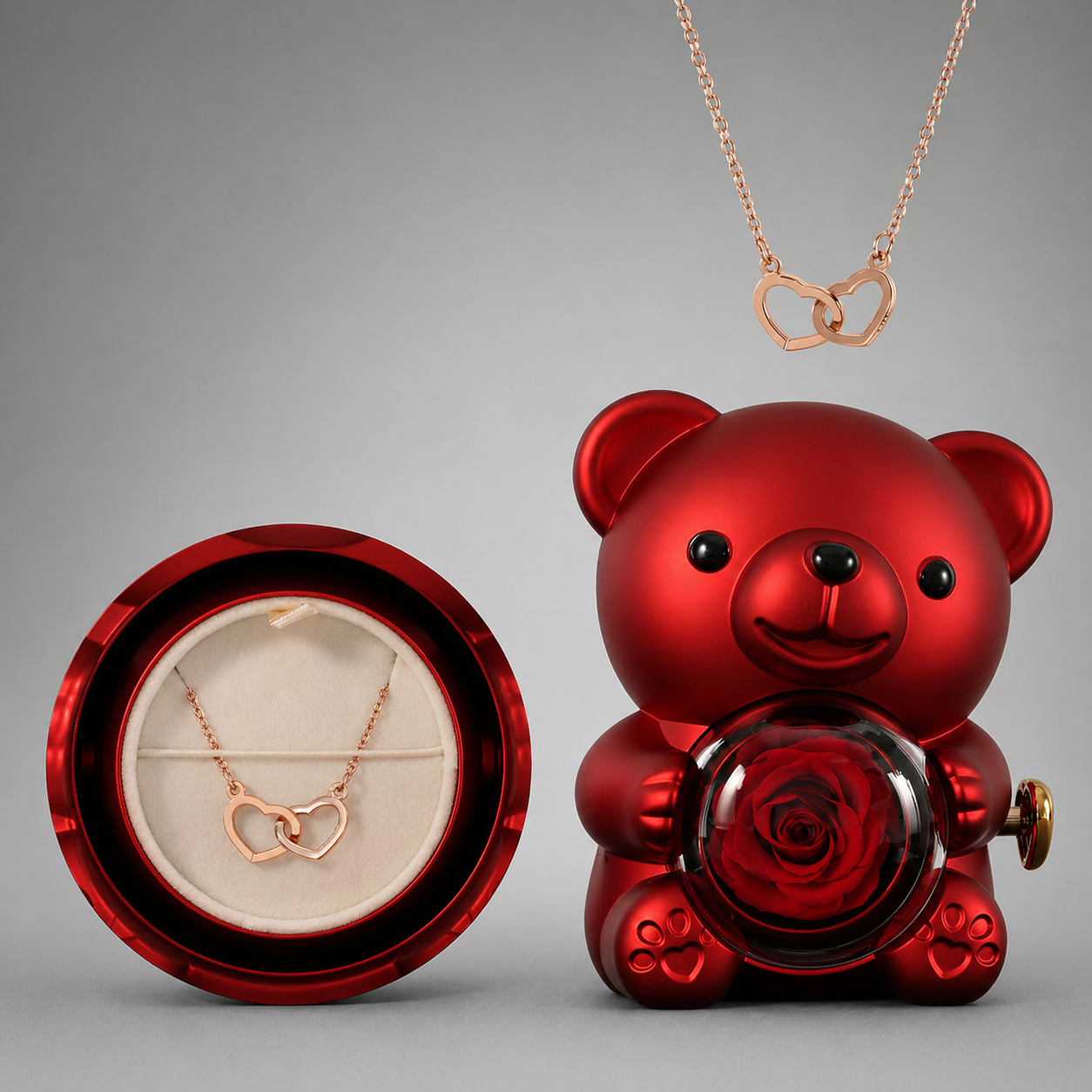 Osito rosa eterno con collar especial y romántico