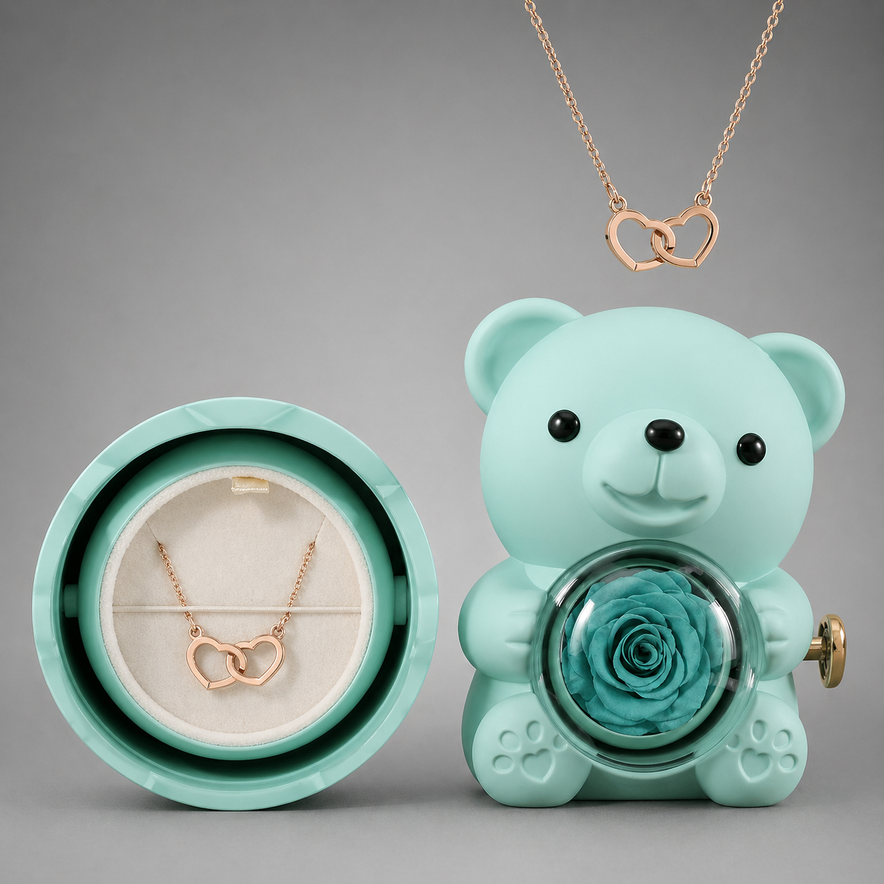Osito rosa eterno con collar especial y romántico