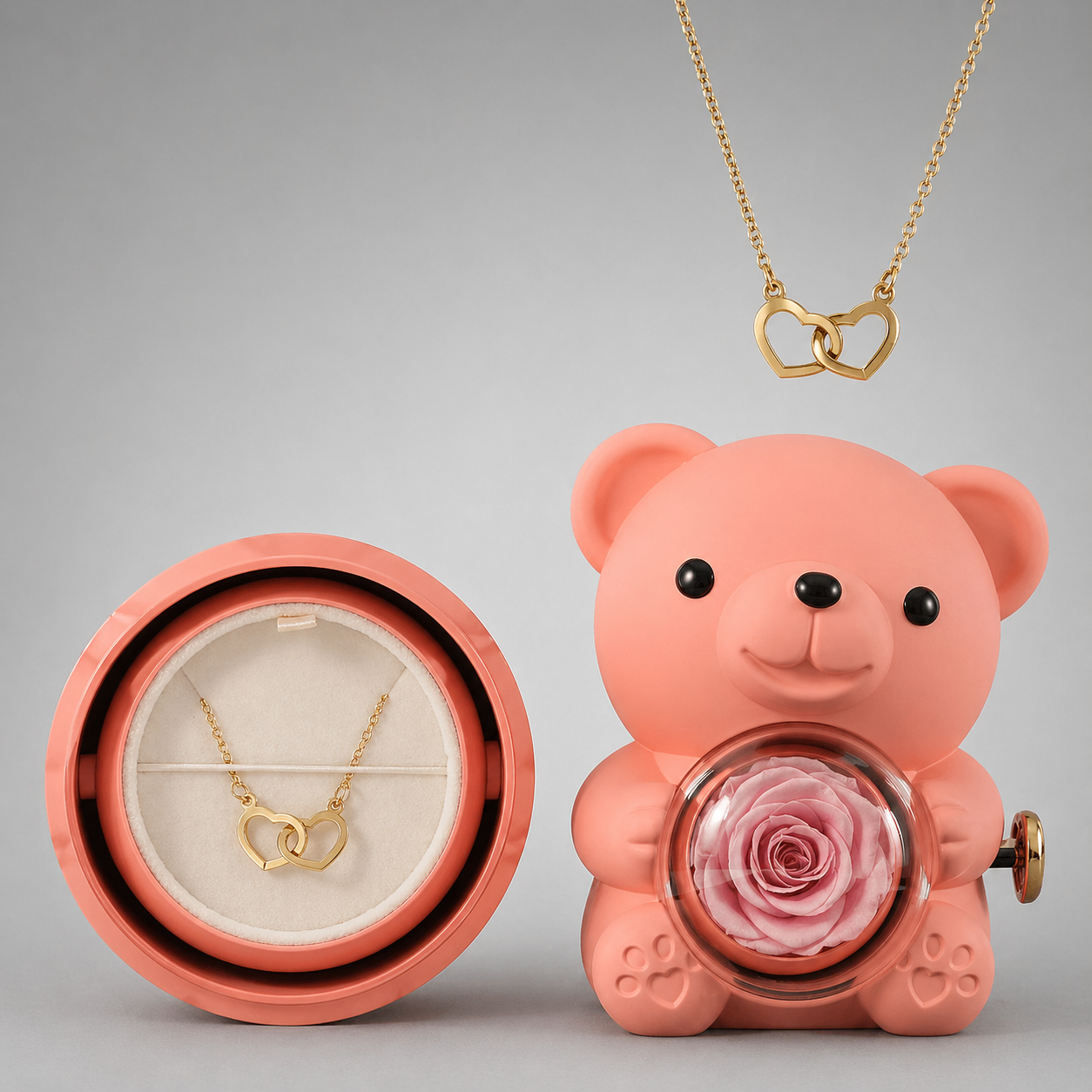 Osito rosa eterno con collar especial y romántico
