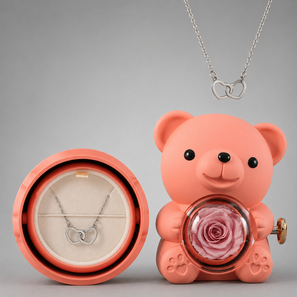 Osito rosa eterno con collar especial y romántico