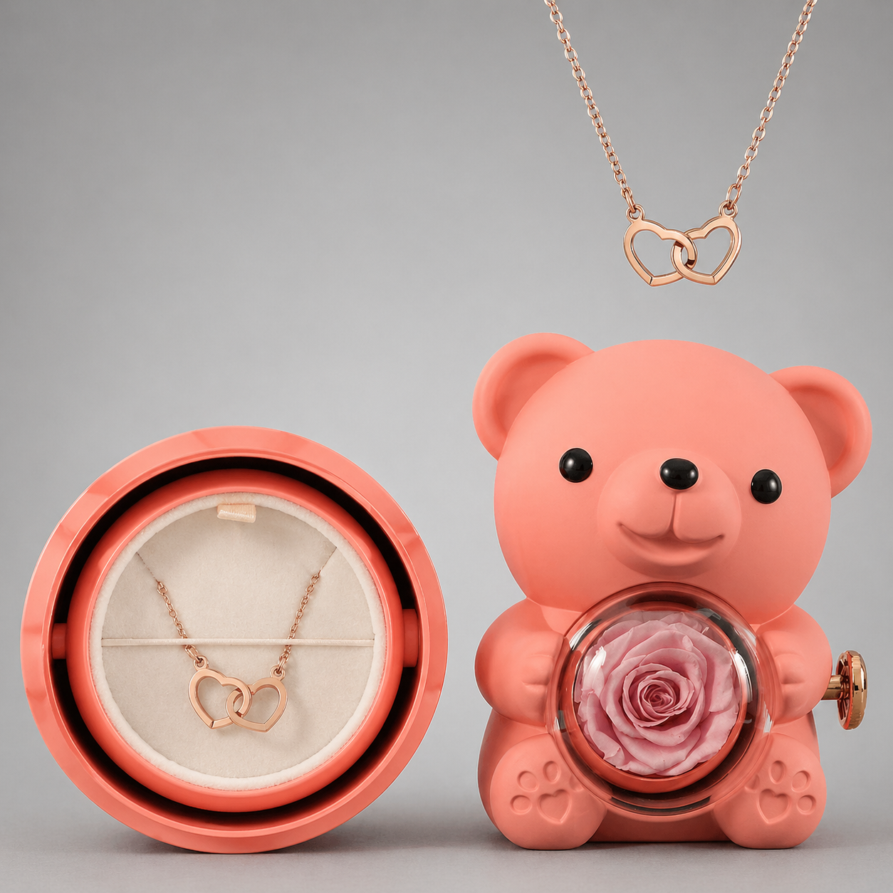 Osito rosa eterno con collar especial y romántico