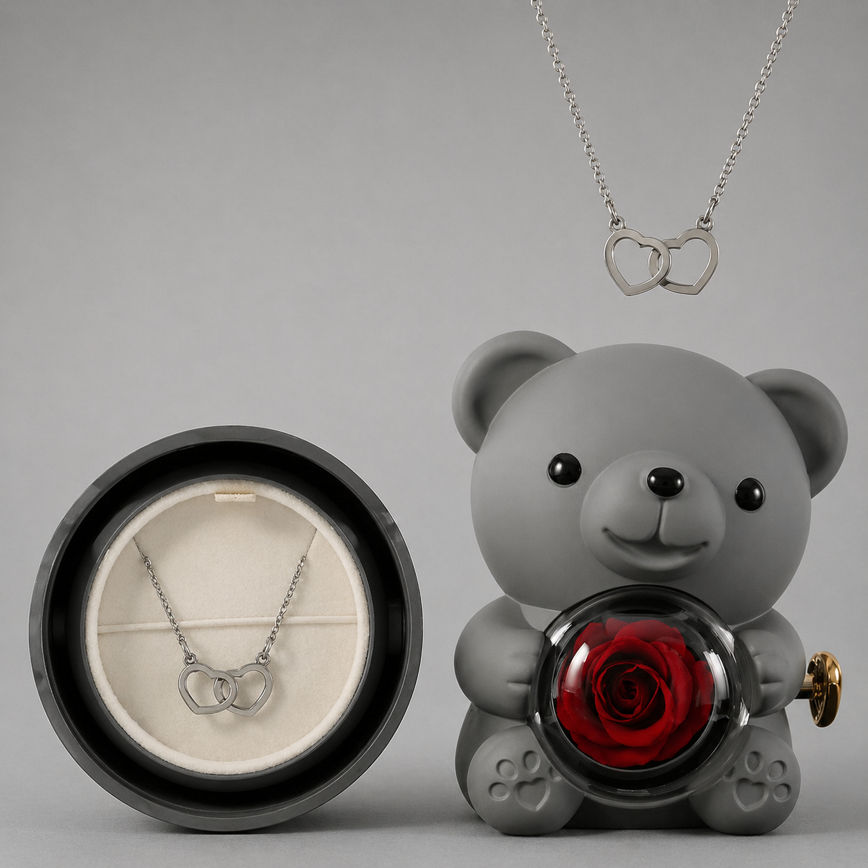 Osito rosa eterno con collar especial y romántico