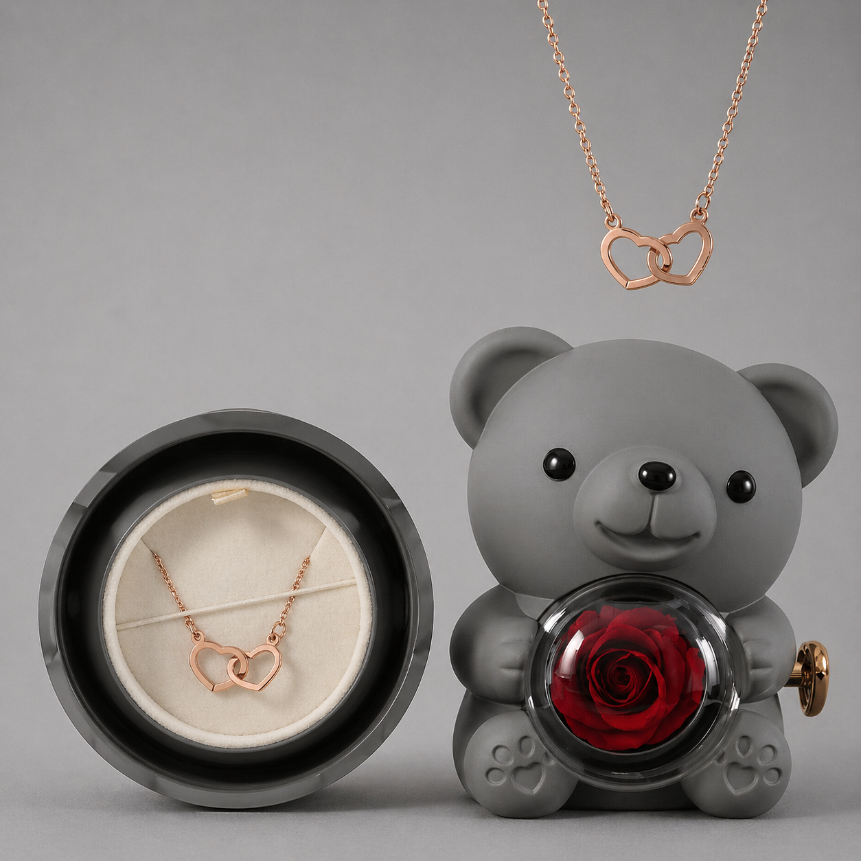 Osito rosa eterno con collar especial y romántico