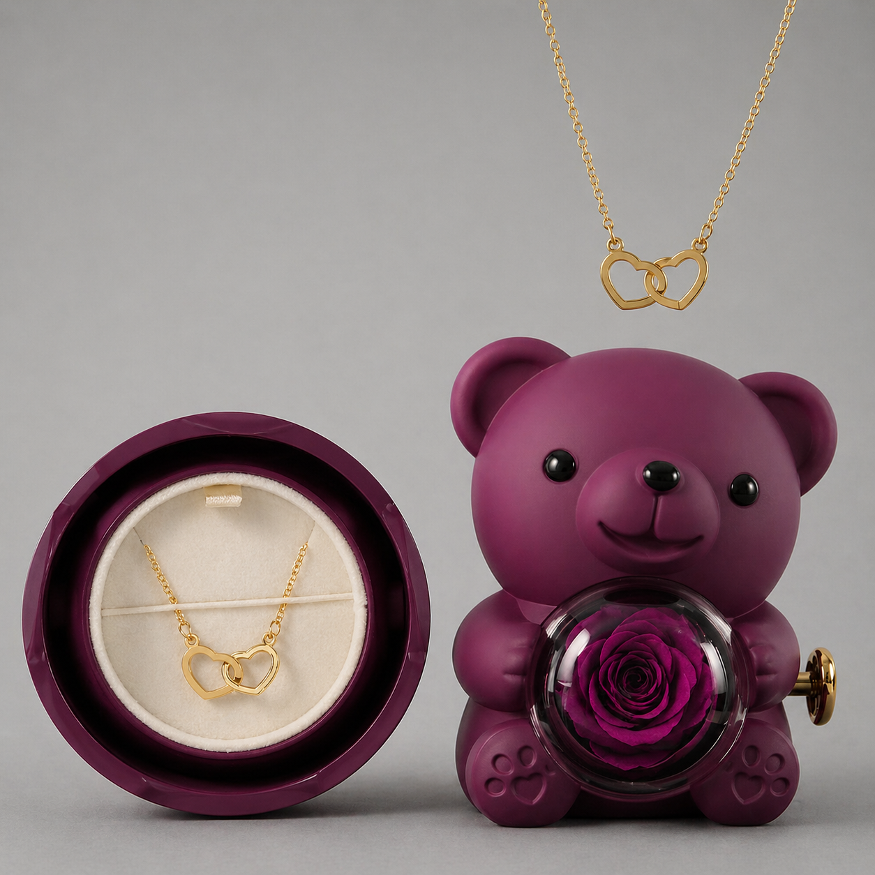 Osito rosa eterno con collar especial y romántico