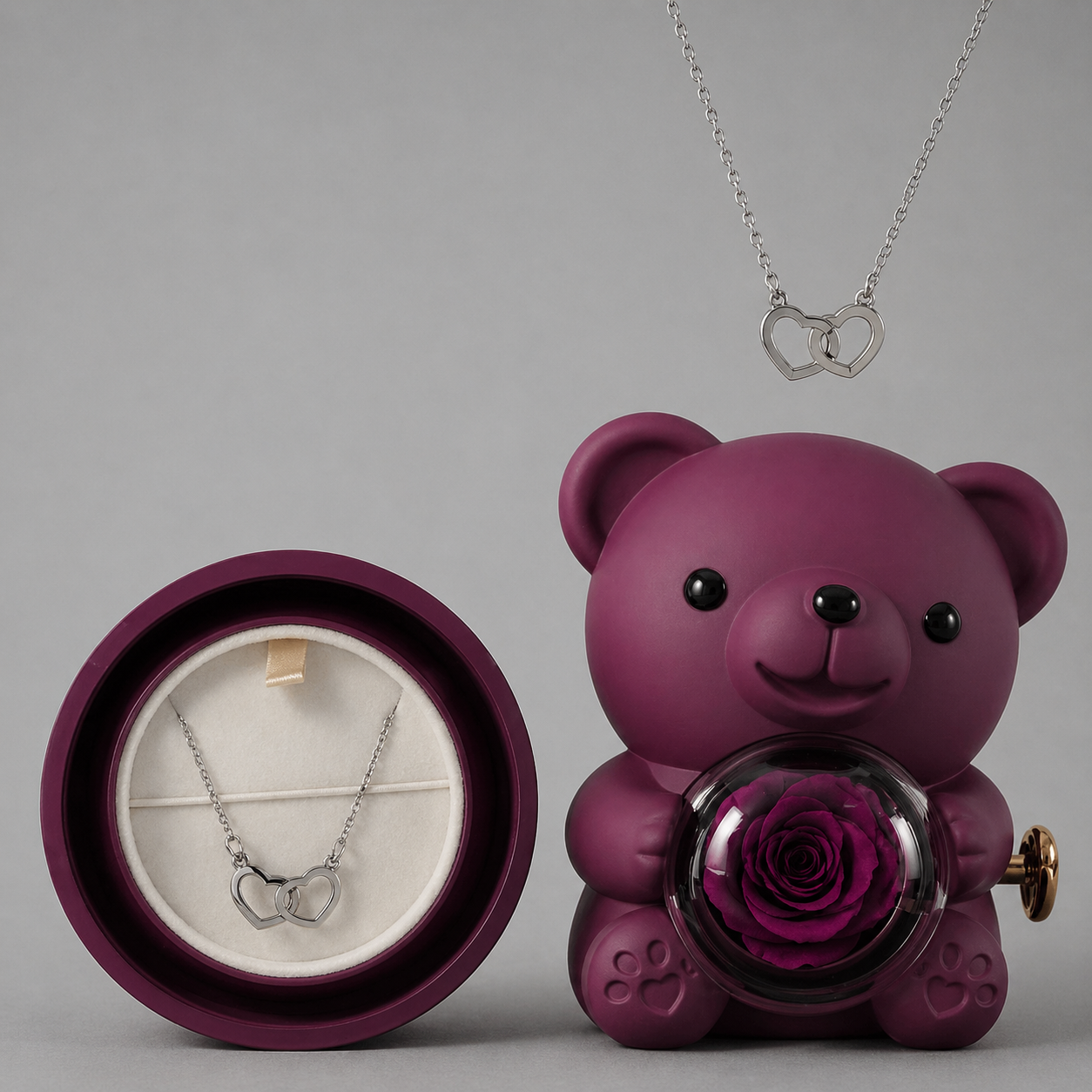 Osito rosa eterno con collar especial y romántico
