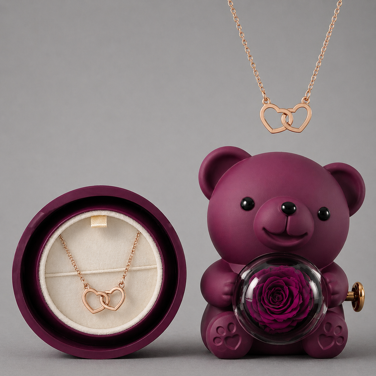 Osito rosa eterno con collar especial y romántico