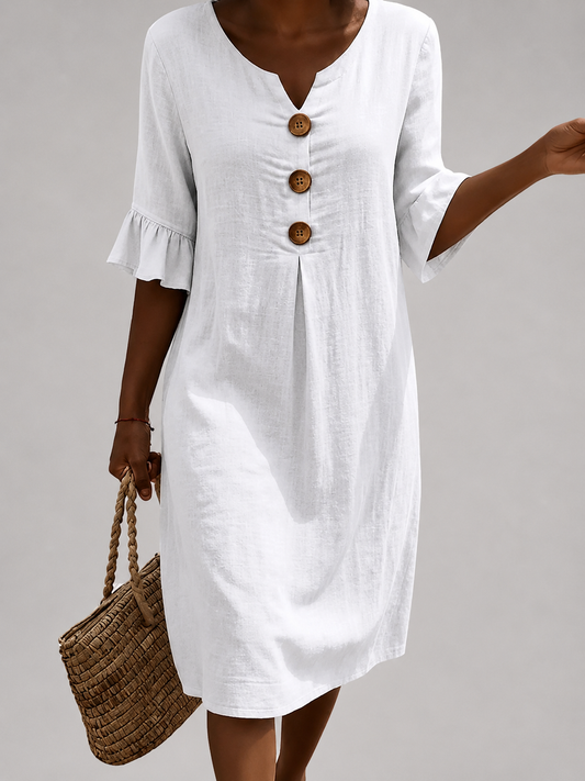 Vestido lino con manga abullonada y botones | Vanesa