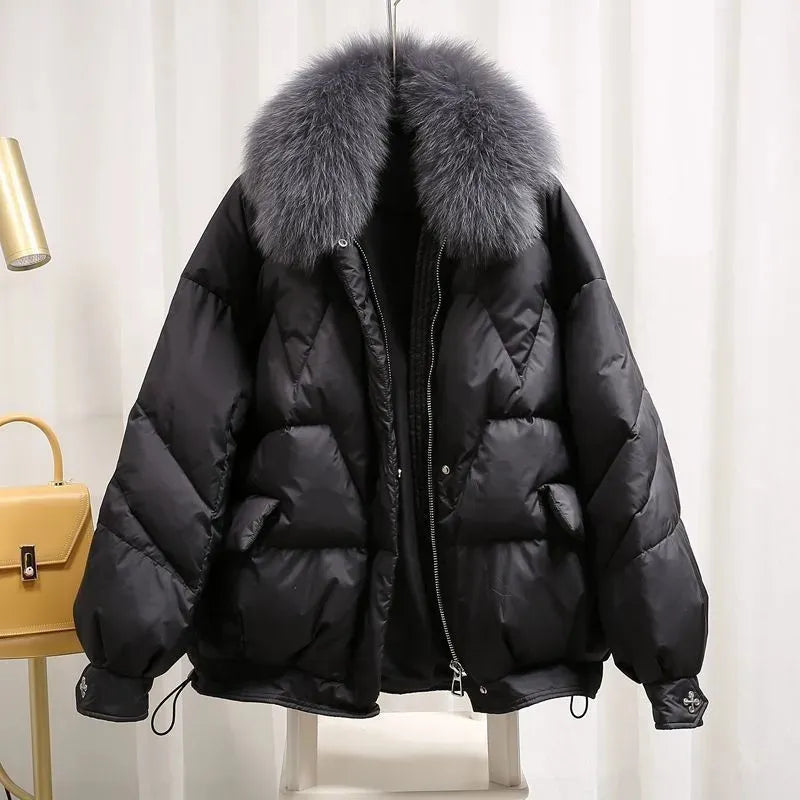 Chaqueta acolchada oversize con cuello de pelo | Kaelis