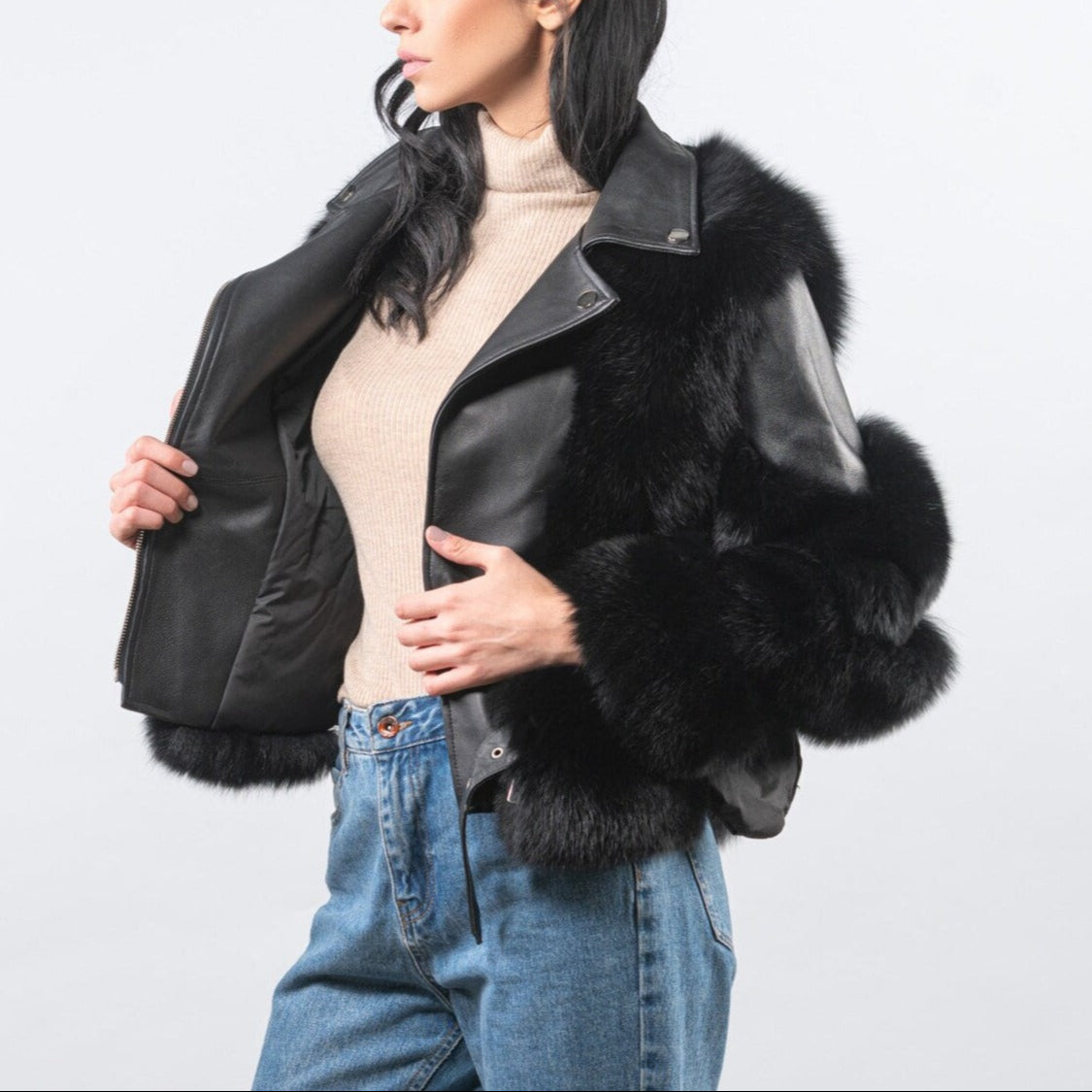 Chaqueta efecto piel y pelo | Veyra